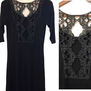 Lime N Chili black cotton stretch long maxi crochet lace romantic goth dress S